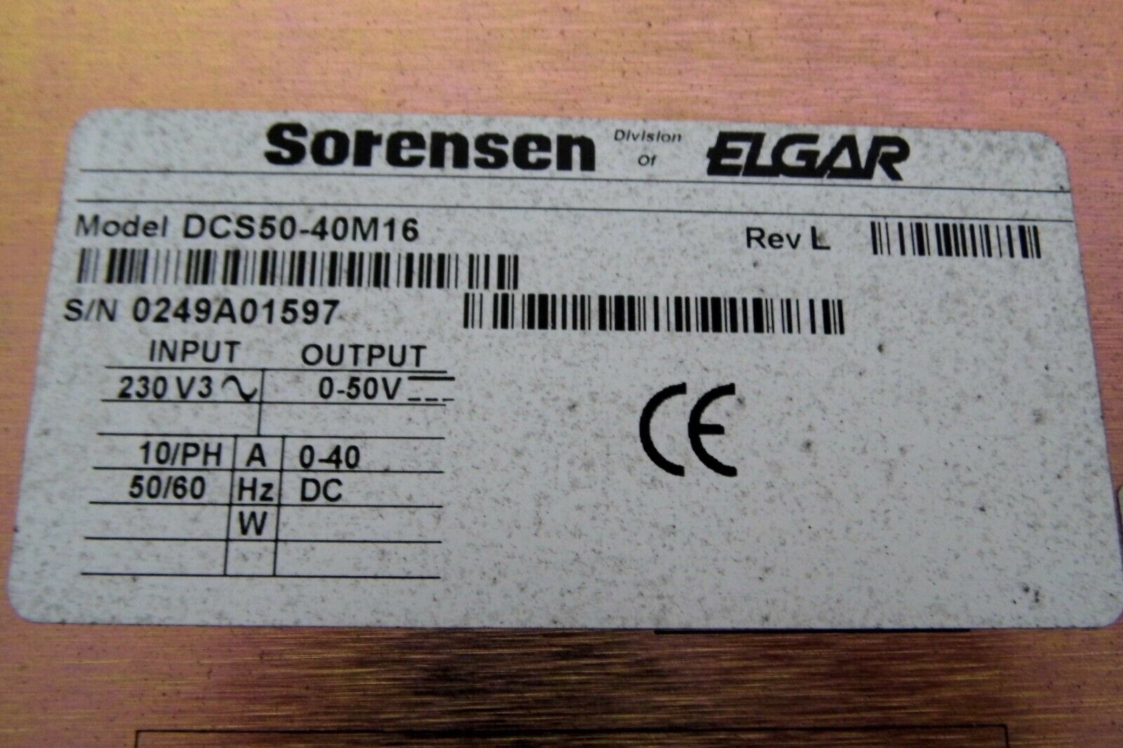 Elgar Sorensen DCS 50-40M16 DC Power Supply 50 VDC 40A Elgar Sorensen DCS 50-40M16 DC Power Supply 50 VDC 40A